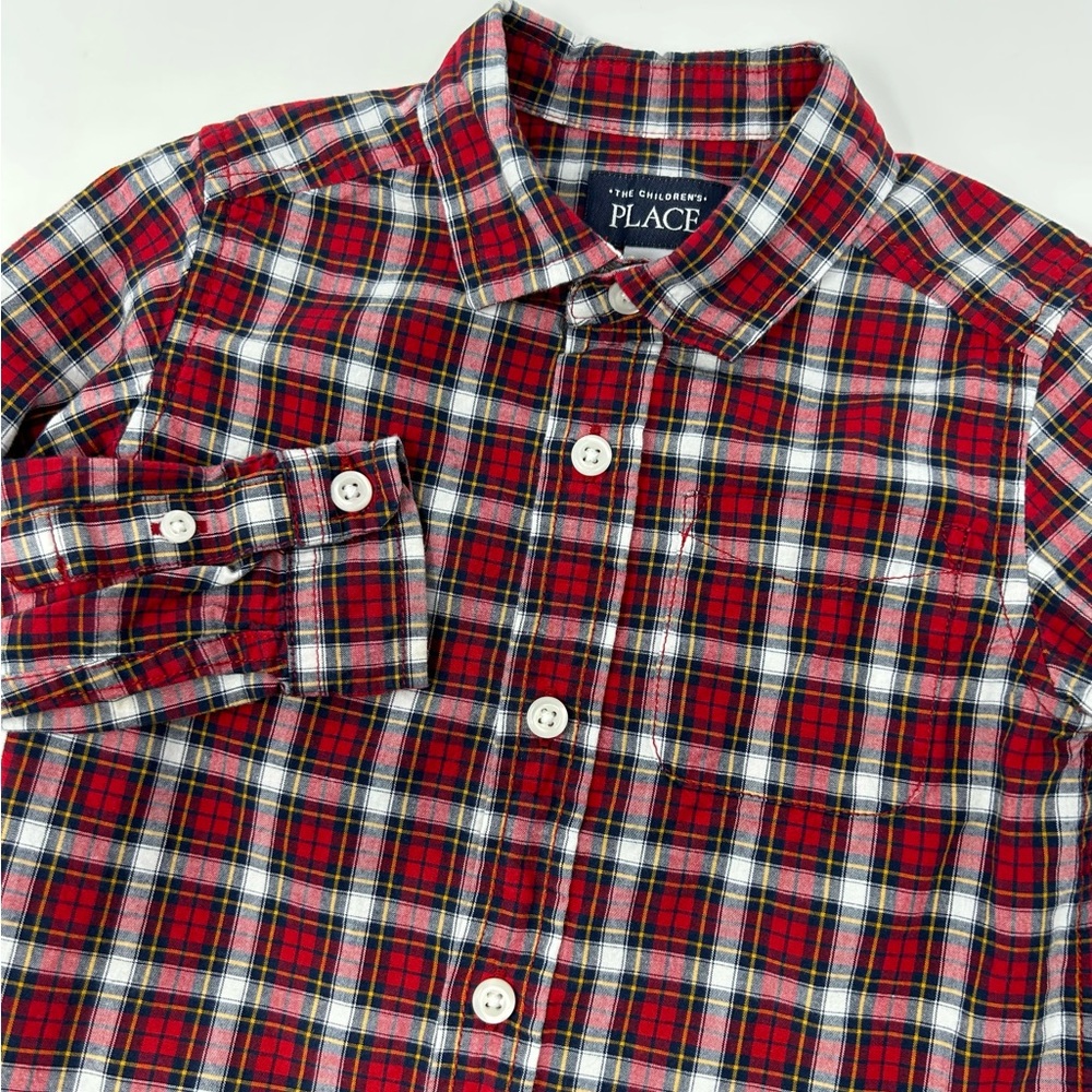 The Children’s Place Red‎ Black White Plaid Boys 3T Long Sleeve Shirt